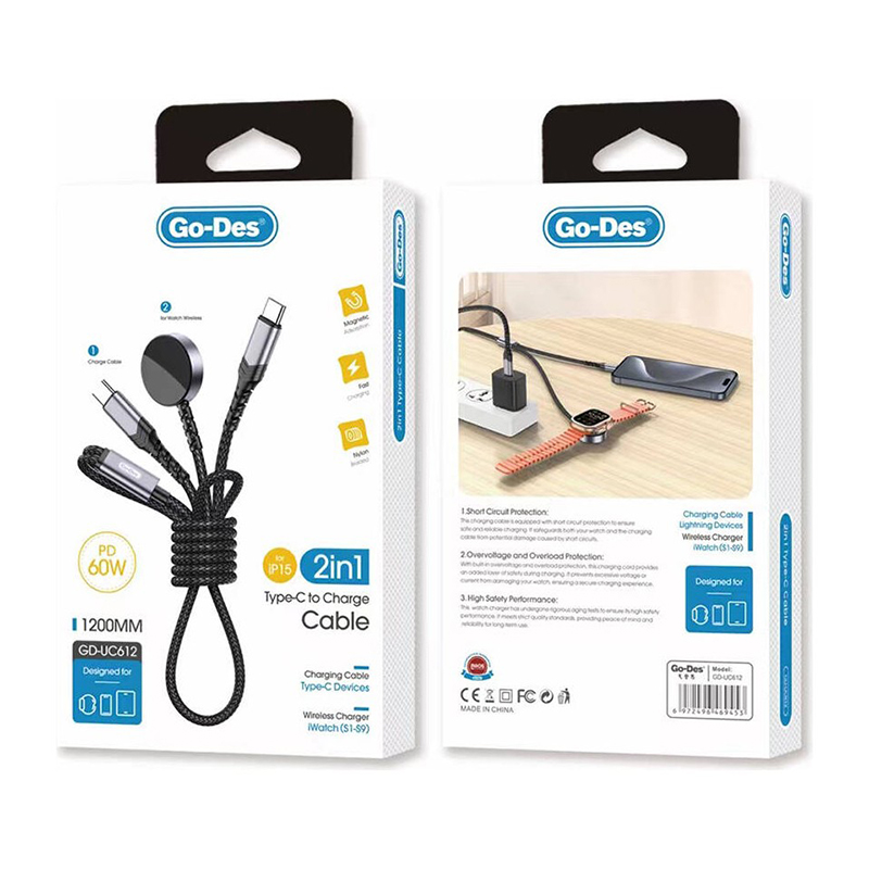 Kabel Smart Saata Uyğun Type-C PD Sürətli Doldurma Go-Des GD-UC612 60W