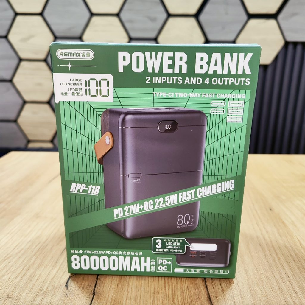 Power Bank 80000 mAh PD 22.5+27 W Super Sürətli Şarj Remax